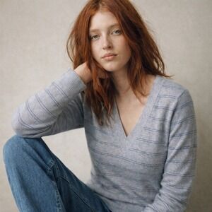 Banana Republic‎ Silk Cashmere V-Neck Sweater Gray Stripe Size S